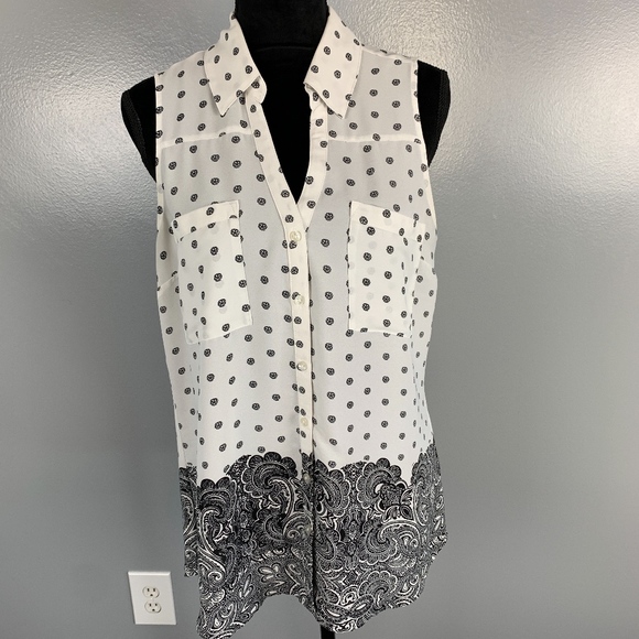 Express Tops - Express, size L, blk & white sleeveless top